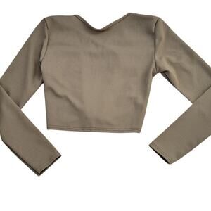 PrettyLittleThing Olive Green Long Sleeve Open Lace Up Back Crop Top Size 6 NWOT